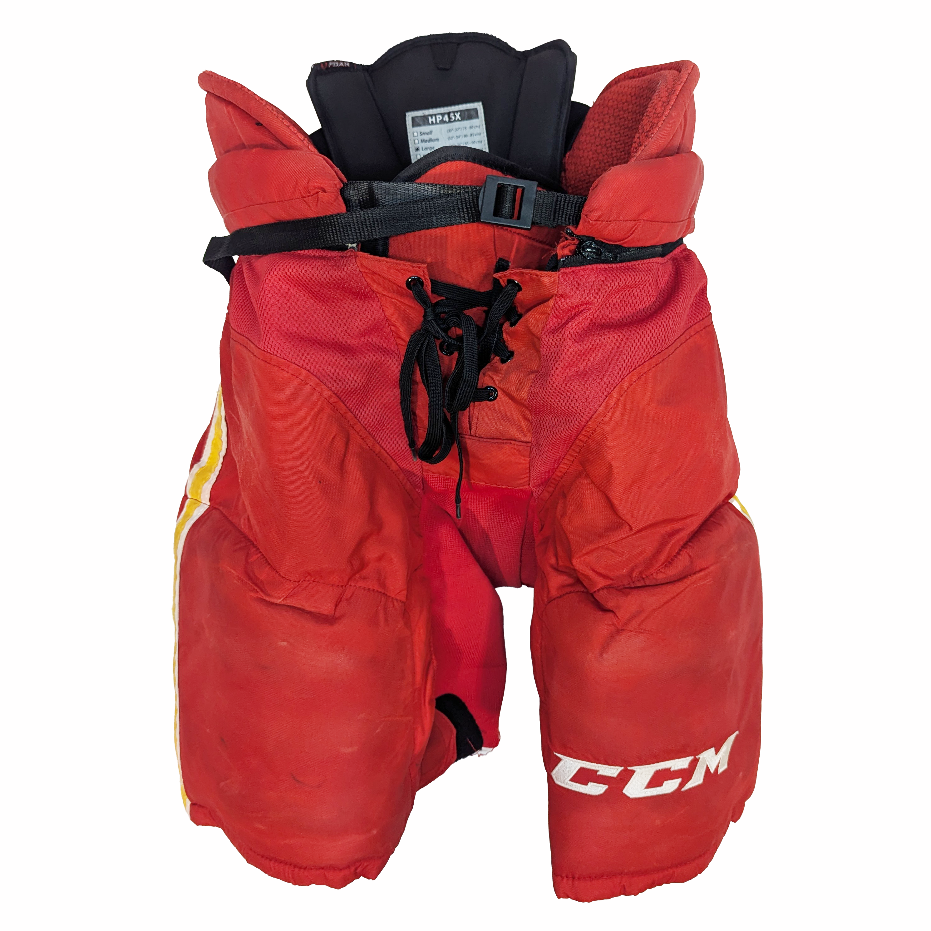 CCM HP45X - Pantalon de hockey Pro Stock de la LNH d'occasion - Flames de Calgary (rouge/jaune)